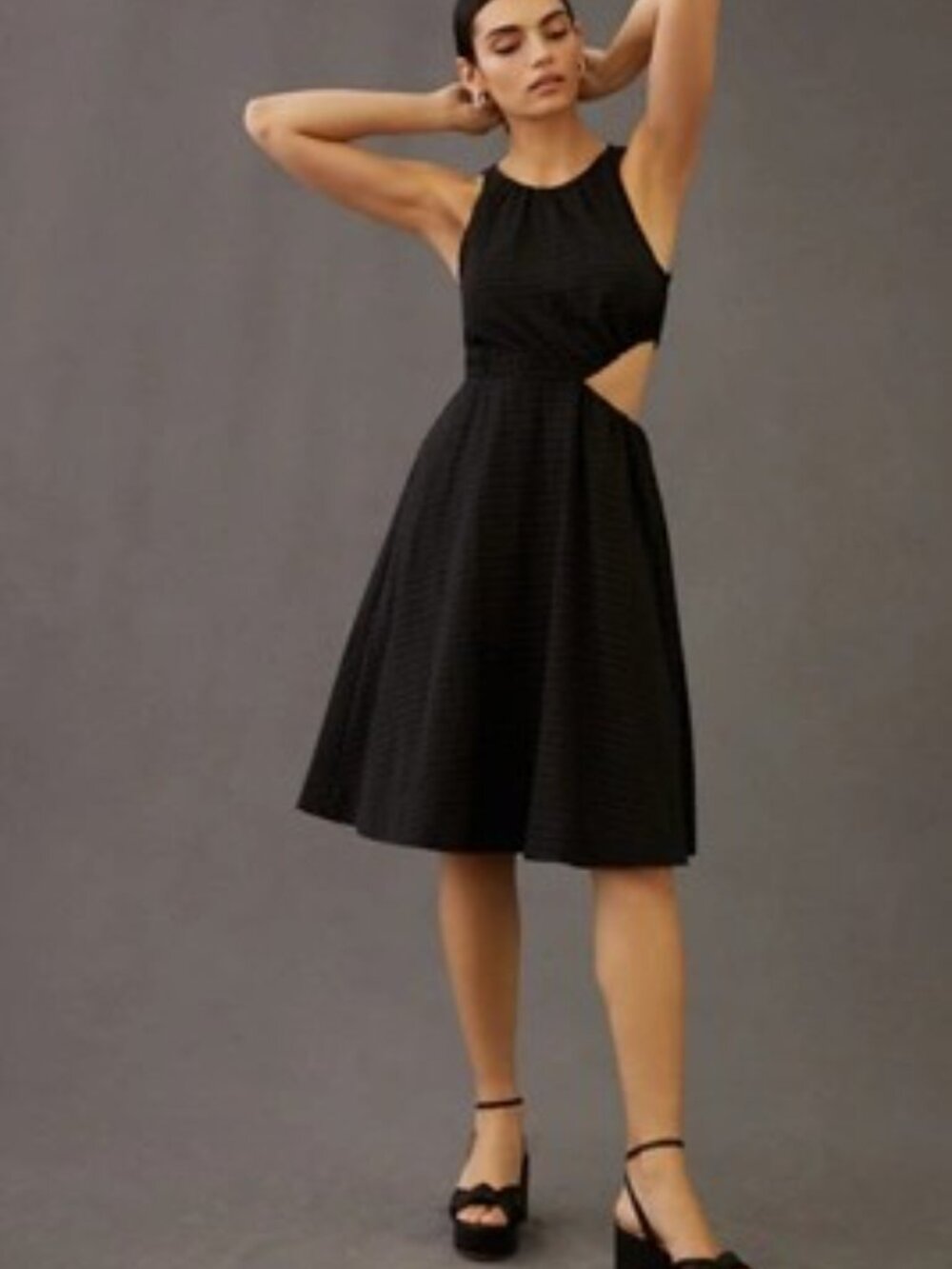 Anthropologie Maeve Black Textured Cut Out Dress